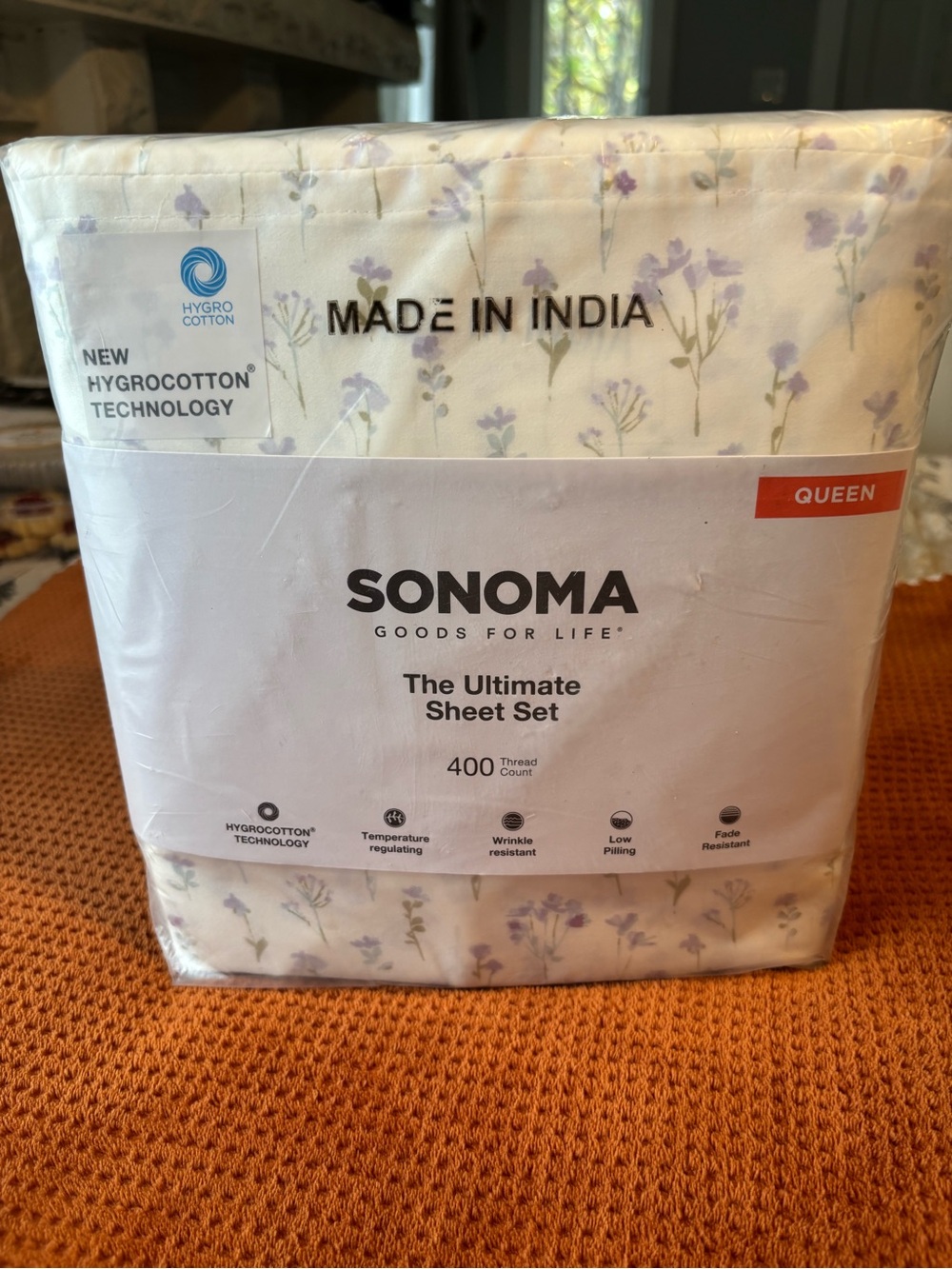 SONOMA Queen Cream Sheet Set with Lavender Floral Print